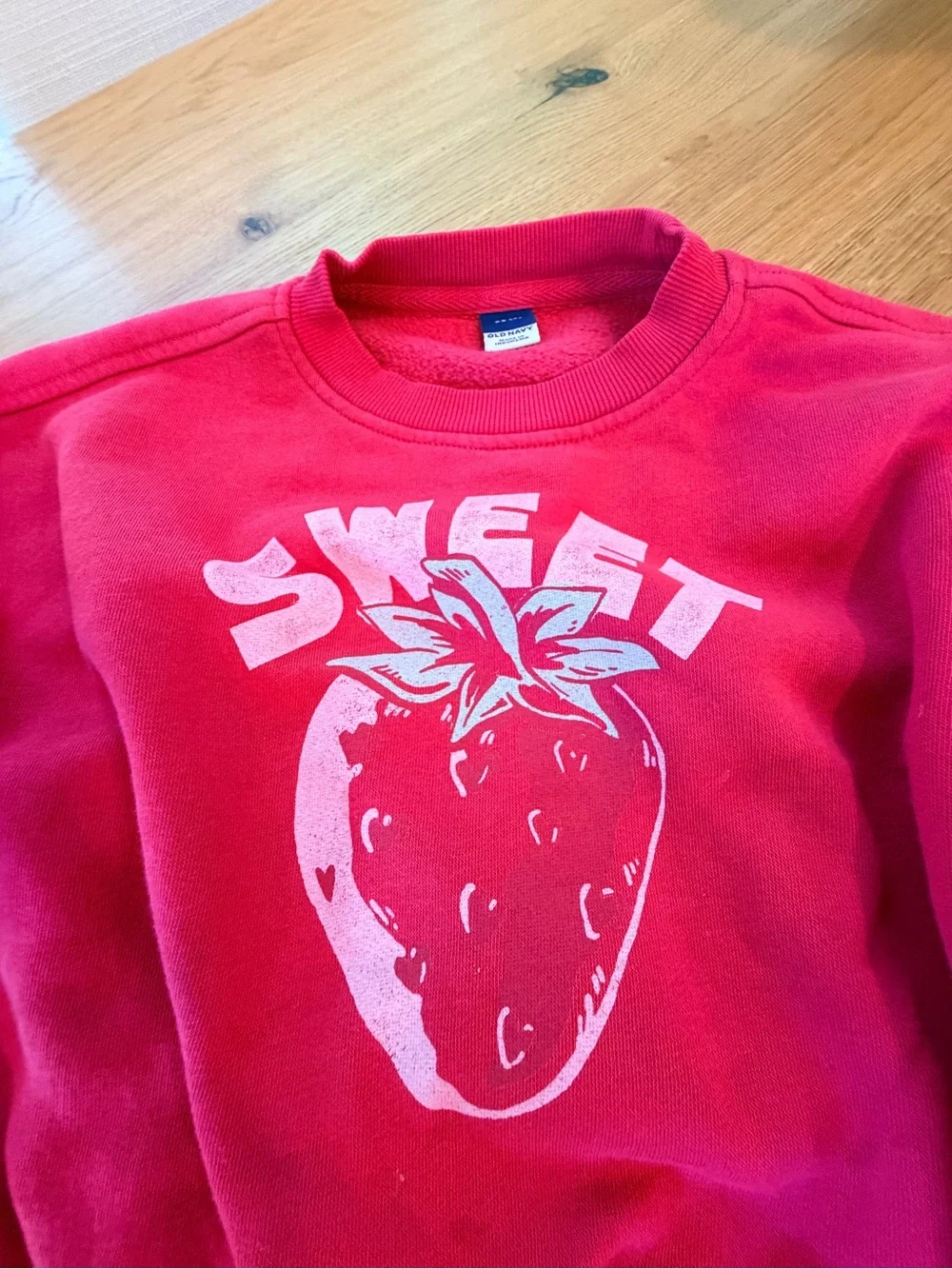 Old Navy Red Crewneck Sweatshirt with White Strawberry Graphic XS/5